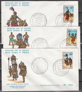 Cameroon, Scott cat. 569-571. Native Musicians & Dancers issue. First day cover.