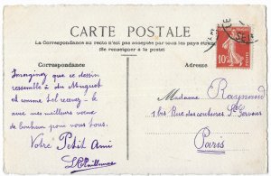 Hand Designed & Colored French Post Card mailed to Paris, Scott 162, Lily Valley
