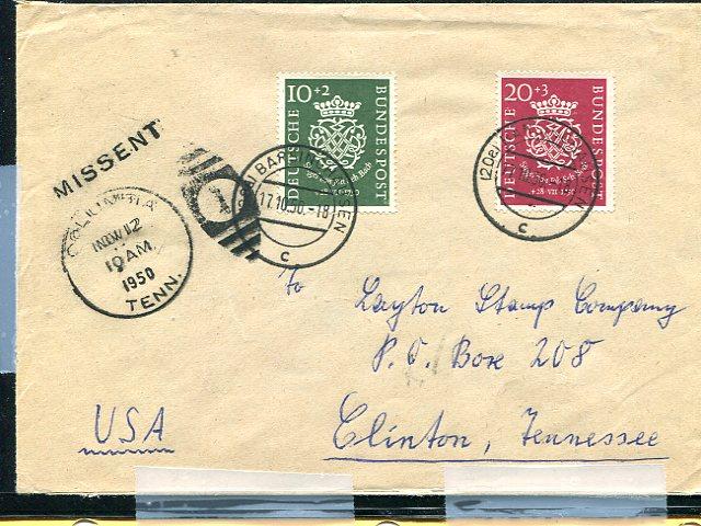 Germany B314-15  cover to USA  MISSENT  - Lakeshore Philatelics