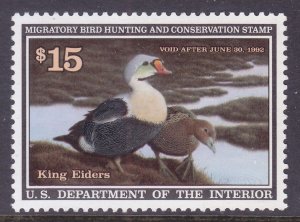 US RW58 MNH 1991 $15 King Eiders Duck Hunting Stamp