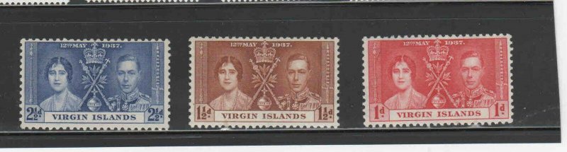 VIRGIN ISLANDS #73-75  1937 CORONATION ISSUE    MINT VF NH O.G  b