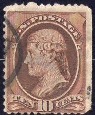 U.S. Postage Stamp 10c 1871 brown Jefferson SC150