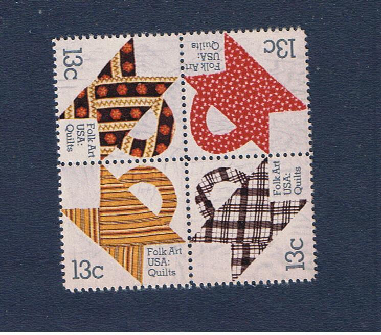 #1745-1748  MNH OG block of 4 Basket Design Quilts  Free S/H