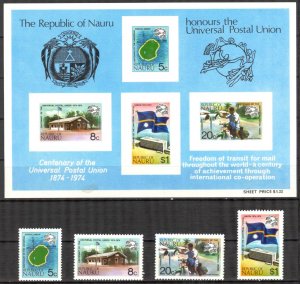 Nauru 1974 100 Years of UPU Universal Postal Union set of 4 + S/S MNH