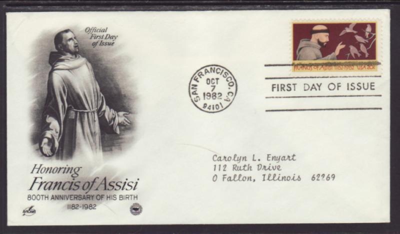 US Francis of Assisi 1982 PCS Typed FDC BIN