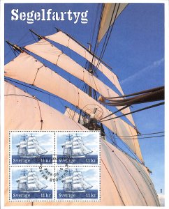 Sweden Scott 2592 used souvenir sheet, sailing ships engr. by Martin Mörck