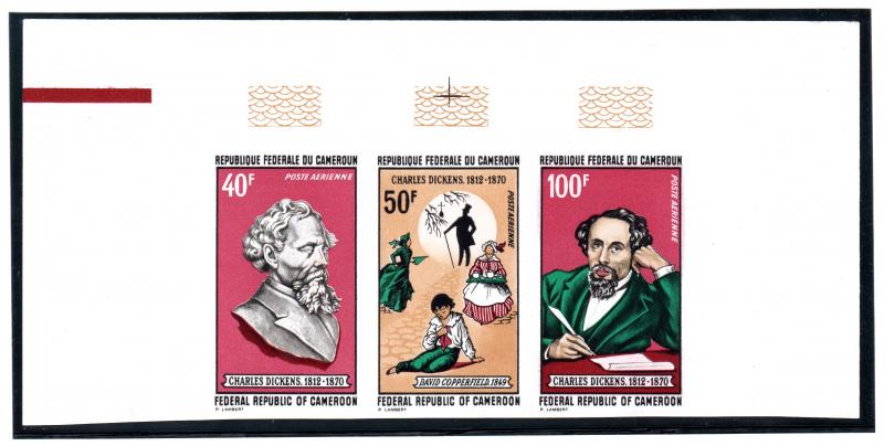 CAMEROUN 1970 Sc#C158A  CHARLES DICKENS STRIP IMPERFORATED MNH VF