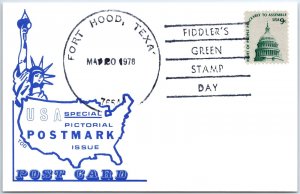 US POSTAL CARD SPECIAL EVENT POSTMARK FIDDLER'S GREEN STAMP DAY FORT HOOD TEXAS