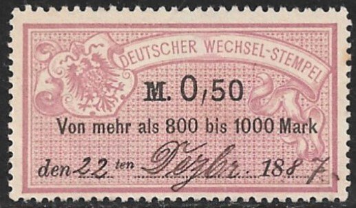 GERMANY 1882 0,50m Bill of Exchange Revenue Erler No. AJ86B VFU