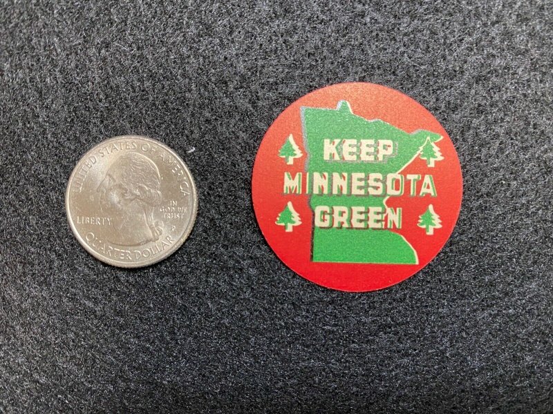 Two Vintage Keep Minnesota Green Poster Stamps - Prevent Forest Fires