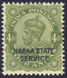 India - Nabha 1932 KGV Official 4a sage-green MLH. SG O49. Sc O36.