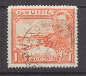 CYPRUS, 1944 KGVI perf. 13 1/2 x 12 1/2. 1pi. Orange, used.