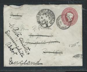 BECHUANALAND (PP0312B) 1899 CAPE PSE QV USED FROM TAUNGS, BECHUANALAND TO IRELAN