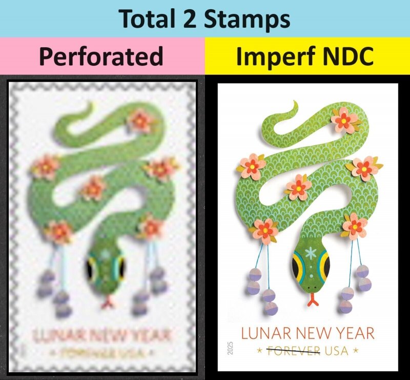 US 5948 5948a Lunar New Year Snake F & Imperf NDC set 2 MNH 2025 after 1/31