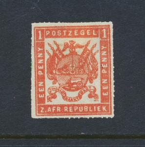 TRANSVAAL 1875, 1d ORANGE RED, ROULETTE, VF MINT SG#46 (SEE BELOW)