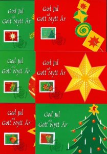 Sweden. Maximum Card 2001. Complete Set 6 Diff. Christmas Decorations.