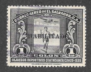 El Salvador Scott C45 UVLH - 1935 1col HABILITADO Overprint - SCV $6.00