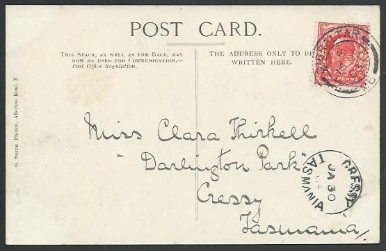 GIBRALTAR TO TASMANIA 1904 card GB 1d CRESSY / TASMANIA arrival cds........59606