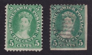 NEW BRUNSWICK SC# 8 & 8a yl.grn & bl.grn. MNGVF & UVG VICTORIA  PF12 Unwmkd 1860