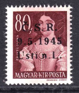 HUNGARY 630 USTI N LABEM 1945 OVERPRINT OG NH U/M F/VF BEAUTIFUL GUM