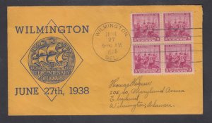 US Planty 836-37 FDC. 1938 3c Swedes & Finns block, Speer cachet, addressed