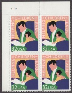 1997 Helping Children Learn Plate Block of 4 32c Postage Stamps, Sc# 3125, MNH