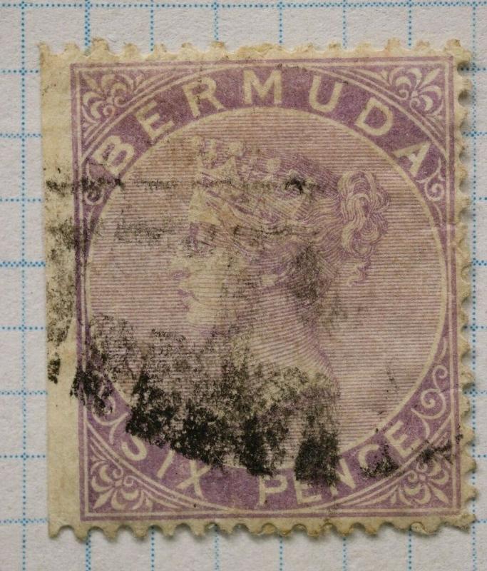 Bermuda sc#5 used six pence 6p violet margin straight edge