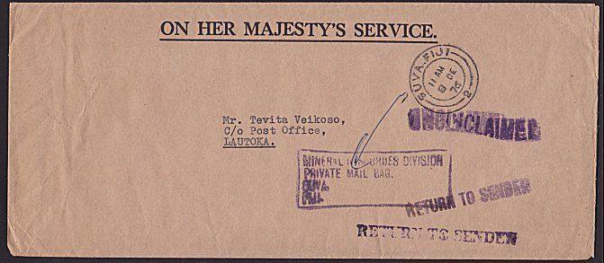 FIJI 1976 cover Suva to Lautoka - UNCLAIMED, RETURN TO SENDER...............6949