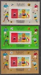 Sharjah, Mi cat. 653, BL A65 A. World Cup Soccer issue as s/sheets. ^