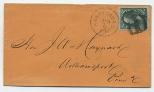 1870s Harrisburg PA negative letter fancy cancel 3ct banknote cover H.1033
