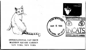 US SPECIAL EVENT AND PICTORIAL CANCEL COVER INTERNATIONAL CAT SHOW TICA N.Y. '88