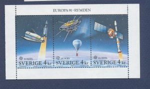 SWEDEN  - Scott 1893a - MNH  S/S - booklet pane - EUROPA - space - 1991