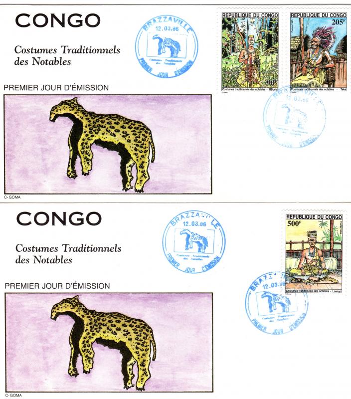 CONGO (Brazzaville) 1996 Sc#1078A/1078C Set (3)  COSTUMES 2 Official F.D.C.
