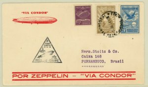 ZEPPELIN LZ127 Argentina Europe CONDOR Flight BRAZIL Airmail Cover Backstamped