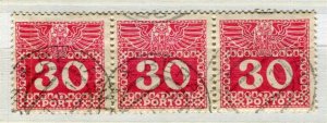 AUSTRIA; 1908 early Postage Due issue fine used STRIP of 30h. value