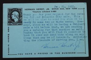 US #839 Joint Line Pair On HERMAN HERST JR. Signed Sales Card 1-24-55