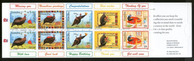 Namibia 1997 Greeting Helmeted Guinea fowl Hen Birds Sc 845a Stamp Booklet 13534