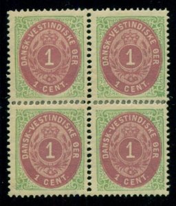 DANISH WEST INDIES #5 (5f) 1¢ bicolor, pr. VI, Block of 4, og, LH, Facit $205.00