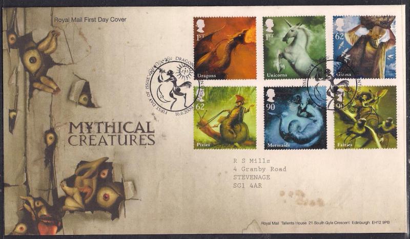 GB 2009 QE2 FDC Mythical Creatures set  SHS Pmk Scunthorpe - L1092