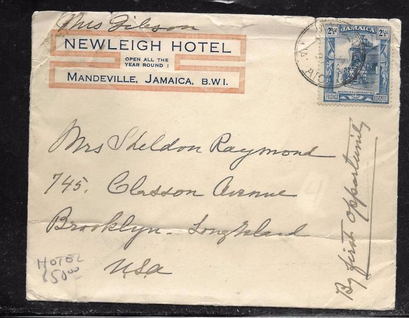 JAMAICA (PP1301B) 2 1/2D ON HOTEL ADVERTISING COVER TO USA