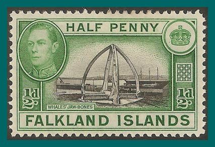 Falkland Islands 1938 Whale Bones, 0.5d mint  #84,SG146