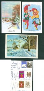 Denmark. 3 Christmas Card With Christmas Seal,Postal Used 1976-1977-1978.