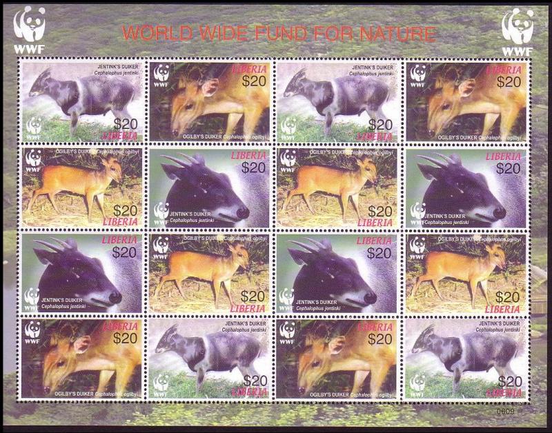 Liberia WWF Duikers Sheetlet of 4 sets 2005 MNH MI#5100-5103 SC#2370 a-d