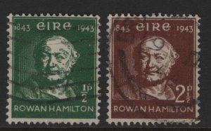 IRELAND  126-127 USED  SIR ROWAN HAMILITON SET 1943