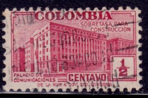 Colombia 1940, Posta Tax Stamp, Communications Building, 1/2c, used