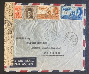 1949 Cairo Egypt Censored Airmail cover To Annecy France