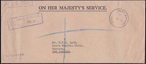 FIJI 1966 Reg OHMS cover to NZ - NADI AIRPORT skeleton cds.................B2480