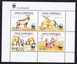 Mozambique WWF Roan Antelope block 2*2 with WWF Logo SC#1930 MI#3658-3661