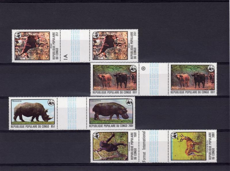 Congo 1978 WWW Animals  Set 6 perforated inter-paneau se-tenant gutter-pairs