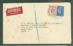 United Kingdom  KGVI 6d & 2 1/2d, Dated Audens Ham, Manchester, 3 Sp 1946, (postmark on back) Mailed Express.